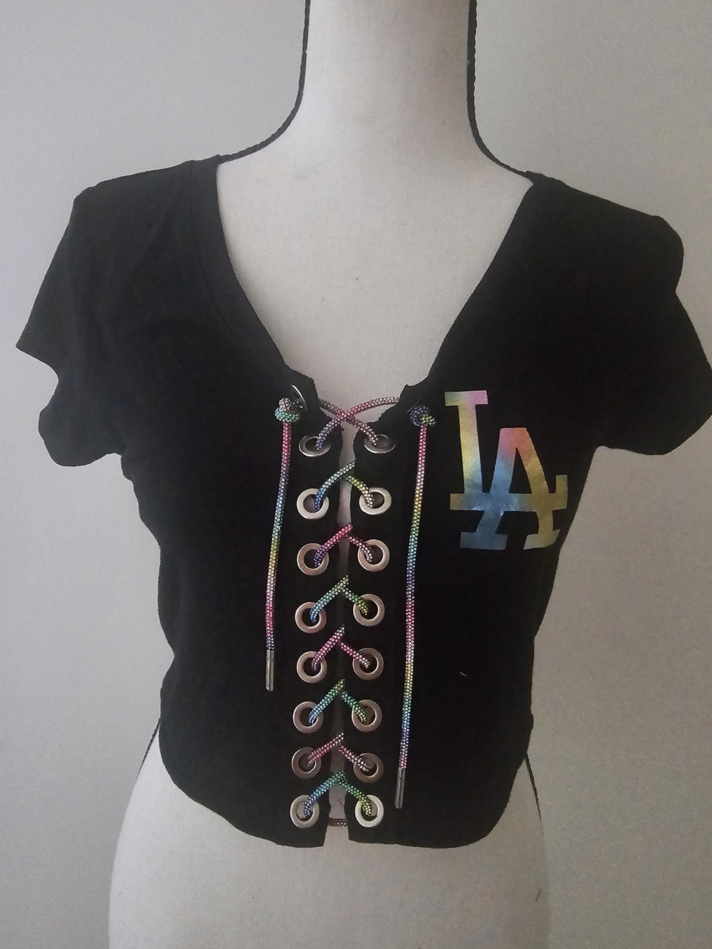 LA Dodgers Pastel Rainbow Pride Crop Top (M)